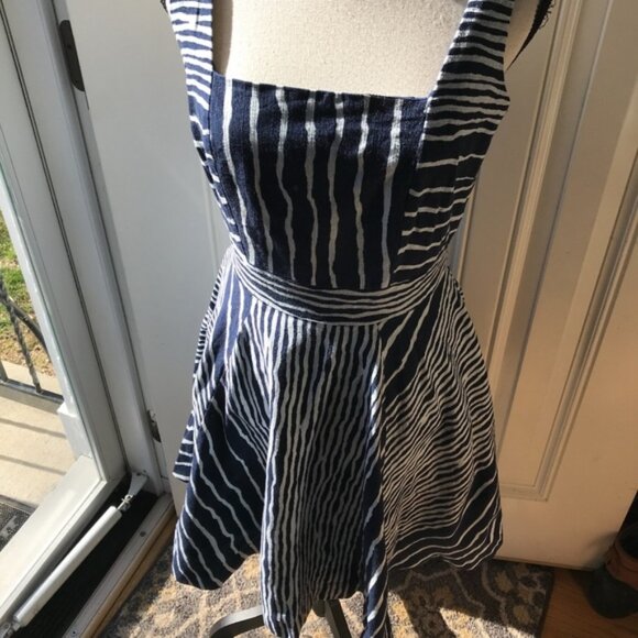 Blue and White pattern cotton A- line Dress